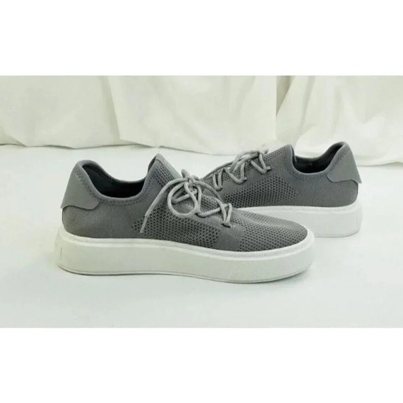 J Slides Women's Lace Up Mesh Fabric Embellished Heel Logo Gray Fashion Sneakers - Picture 5 of 12